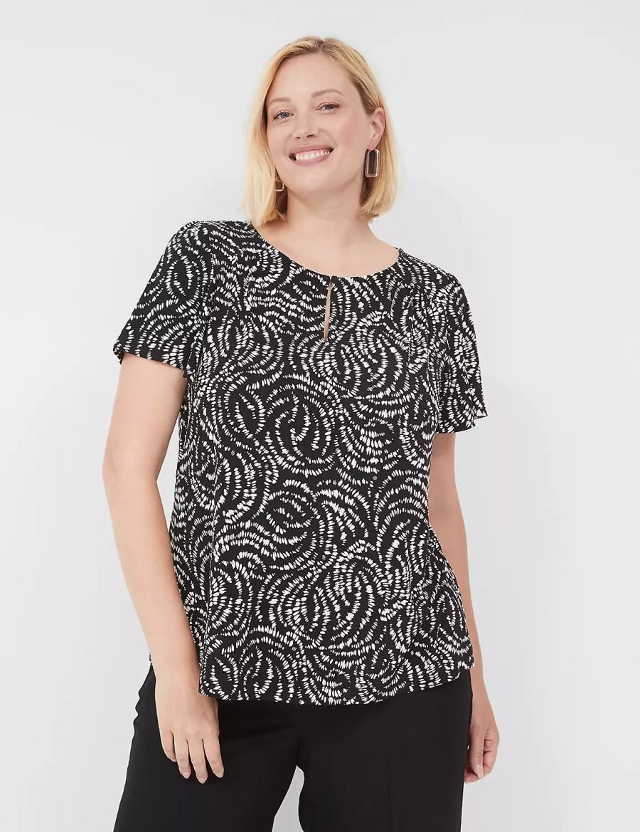 Lane Bryant Flutter-Sleeve Keyhole-Front Top T-shirts Dames Zwart | YVV9767ES