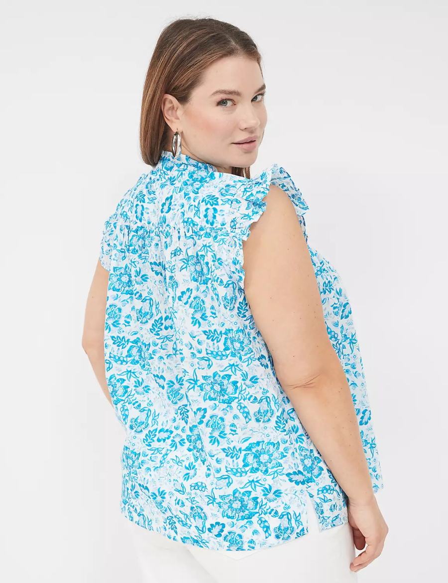 Lane Bryant Flutter-Sleeve Ruffle-Neck Blouse Dames Blauw | AZA4651GF