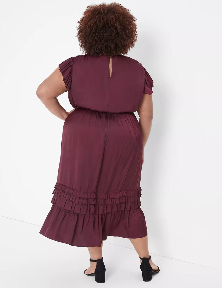 Lane Bryant Flutter-Sleeve Shirred Midi-jurk Dames Bordeaux | WVH261NL