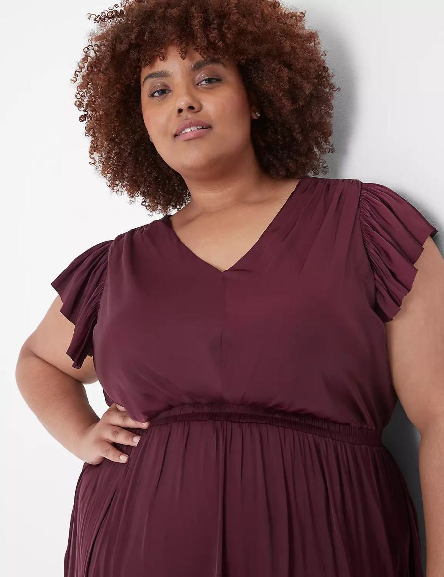 Lane Bryant Flutter-Sleeve Shirred Midi-jurk Dames Bordeaux | WVH261NL