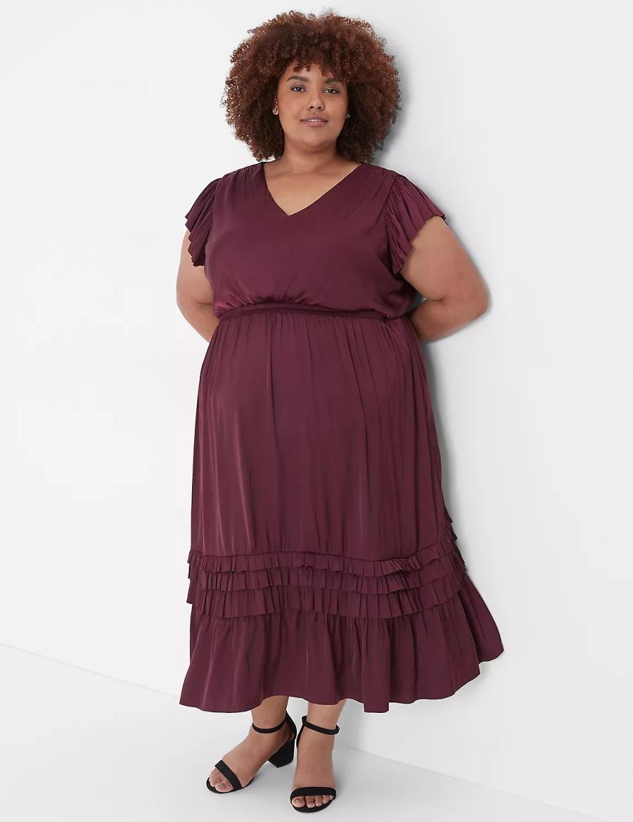 Lane Bryant Flutter-Sleeve Shirred Midi-jurk Dames Bordeaux | WVH261NL