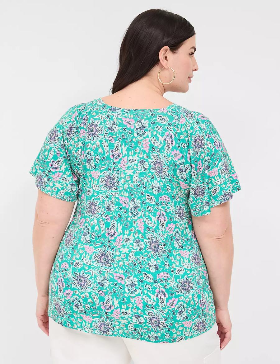 Lane Bryant Flutter-Sleeve Smocked Top T-shirts Dames Lichtturquoise | YFJ10024UC