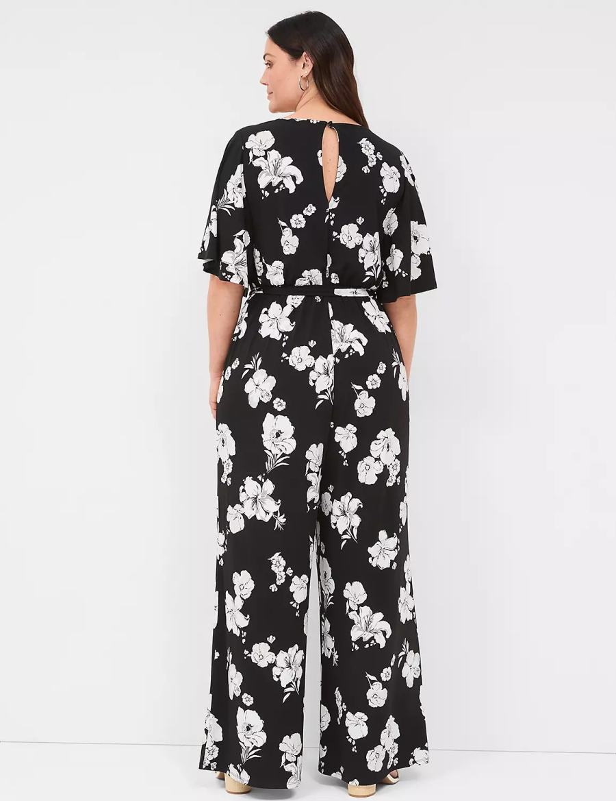 Lane Bryant Flutter-Sleeve Wide Leg Jersey Jumpsuit Dames Zwart | VEO792PW