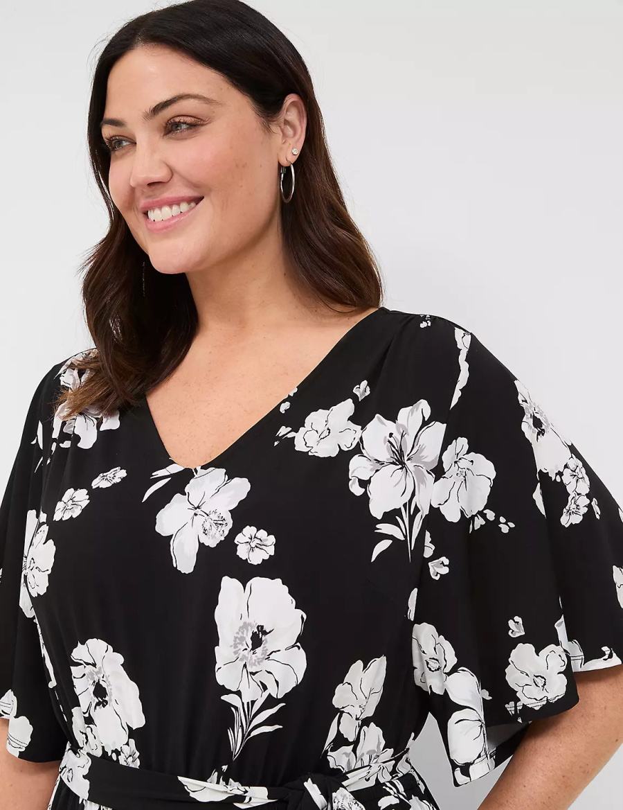 Lane Bryant Flutter-Sleeve Wide Leg Jersey Jumpsuit Dames Zwart | VEO792PW