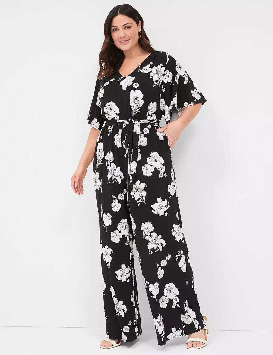Lane Bryant Flutter-Sleeve Wide Leg Jersey Jumpsuit Dames Zwart | VEO792PW