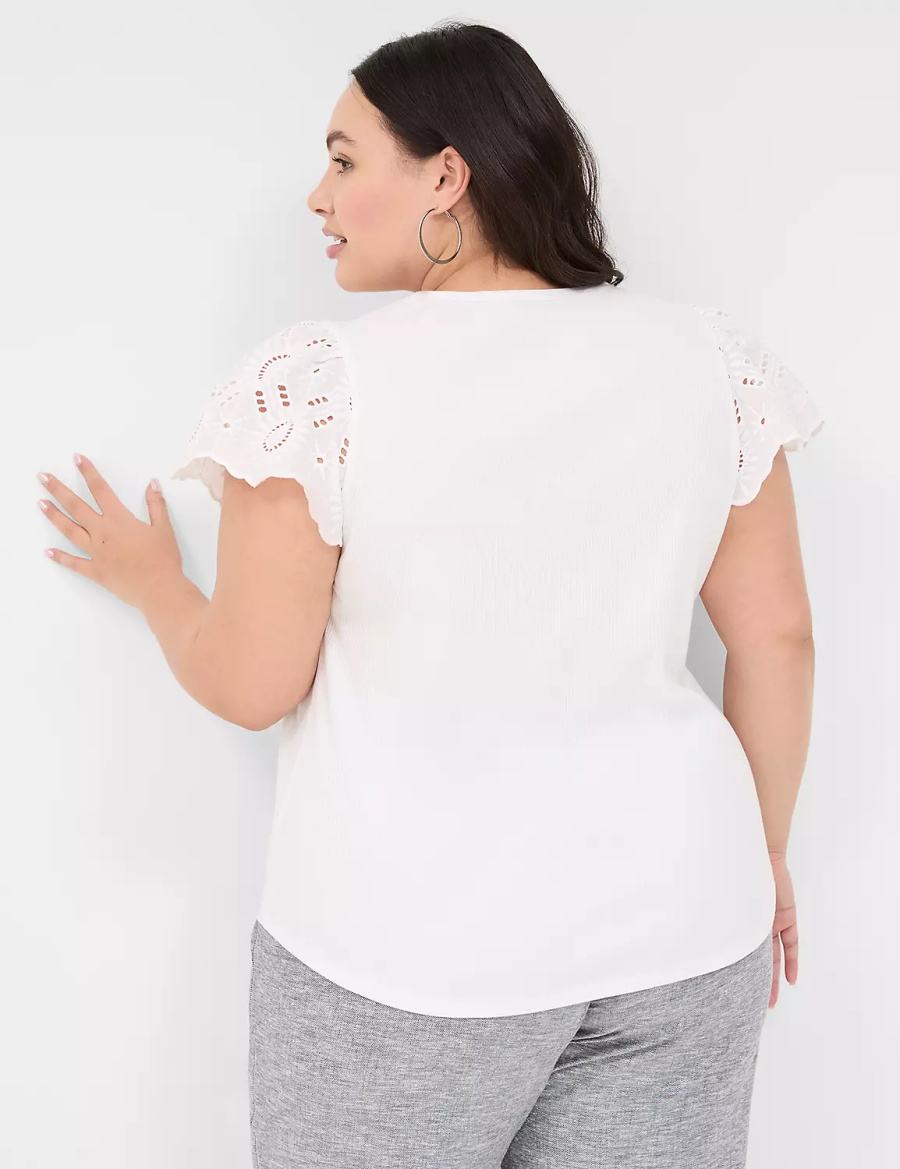 Lane Bryant Flutter Eyelet-Sleeve Top T-shirts Dames Wit | WJC3981LF