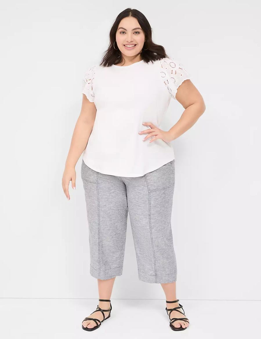 Lane Bryant Flutter Eyelet-Sleeve Top T-shirts Dames Wit | WJC3981LF