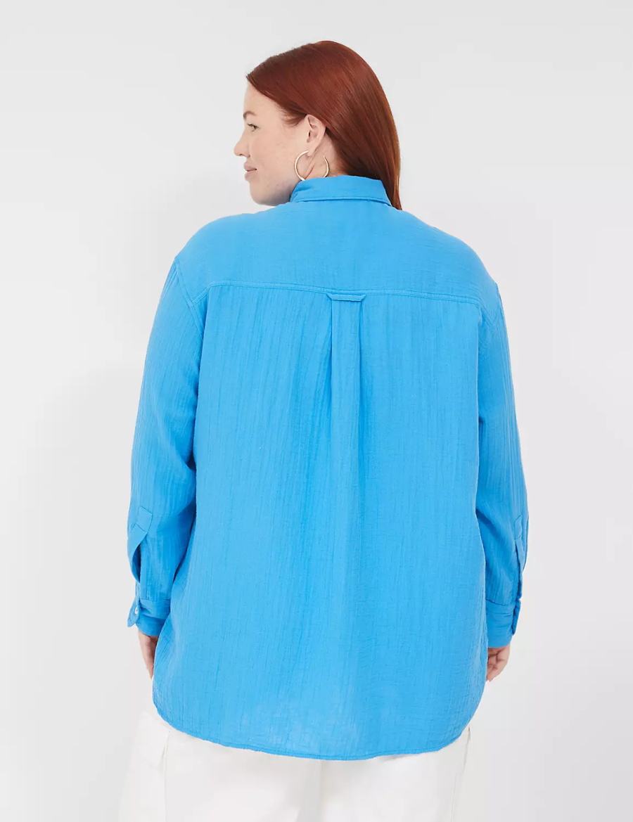 Lane Bryant Gauze Button-Down Beach Top Overhemd Dames Blauw | GFV5323MC