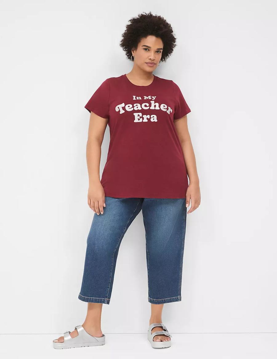 Lane Bryant Glitter In My Teacher Era Graphic Tee T-shirts Dames Donkerrood | NGM10054DF