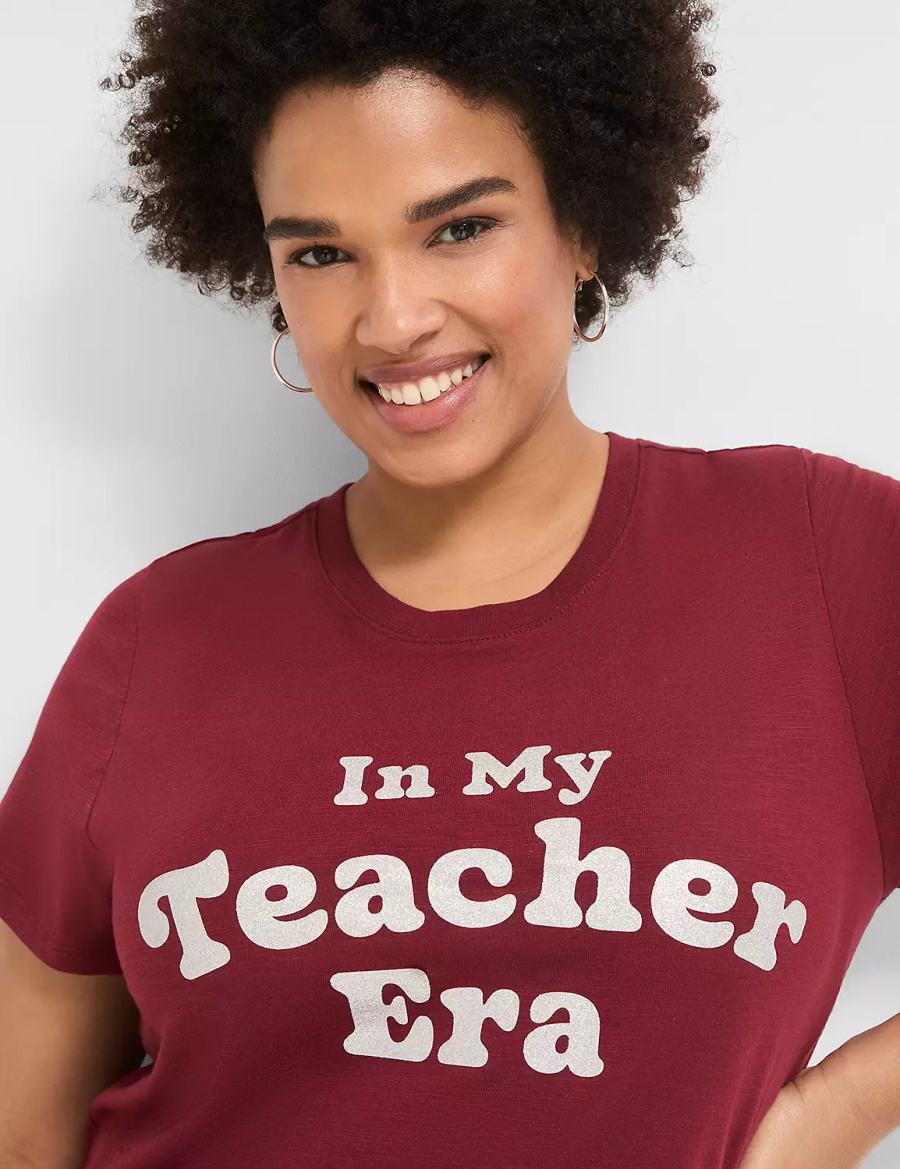 Lane Bryant Glitter In My Teacher Era Graphic Tee T-shirts Dames Donkerrood | NGM10054DF