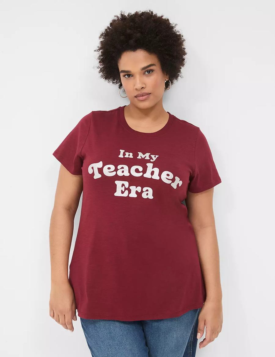 Lane Bryant Glitter In My Teacher Era Graphic Tee T-shirts Dames Donkerrood | NGM10054DF