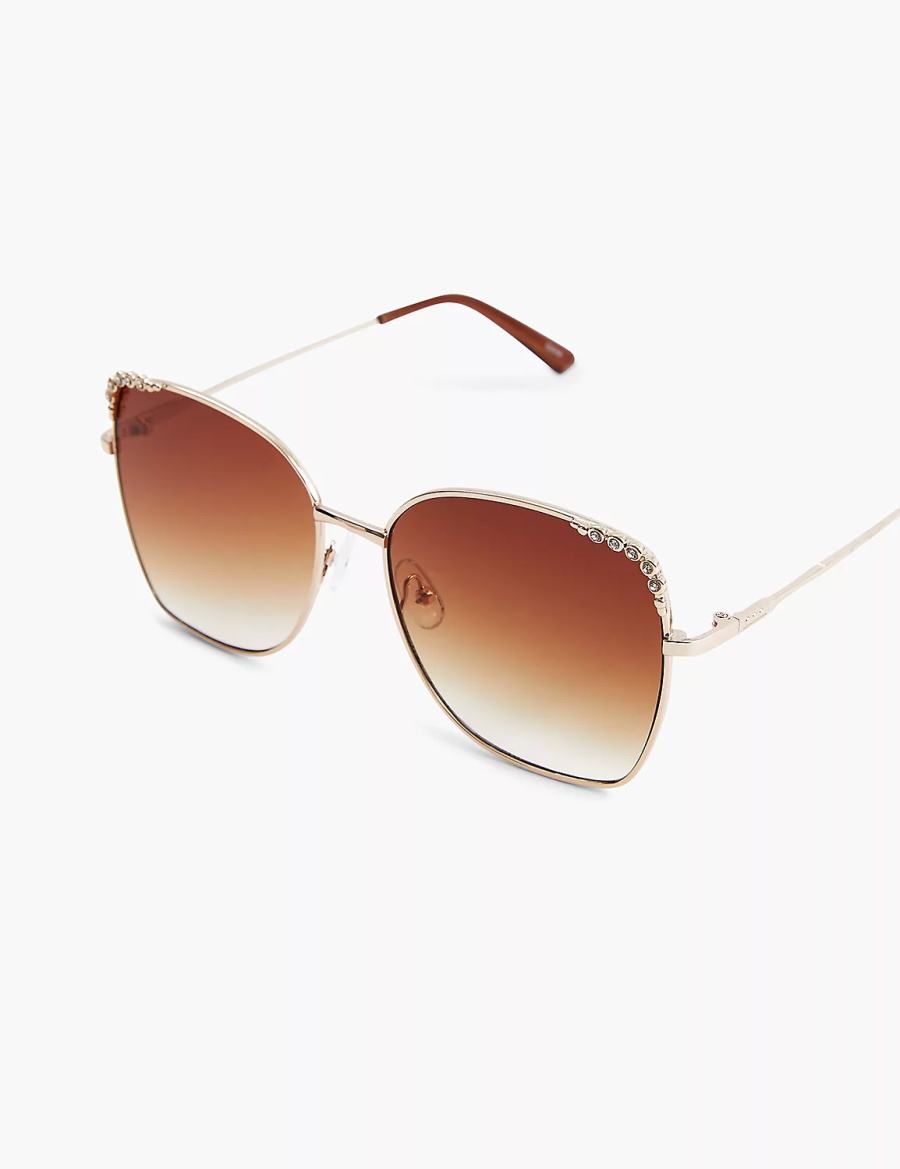 Lane Bryant Goldtone & Bling Butterfly Aviator Zonnebril Dames Goud | OKH1682CZ