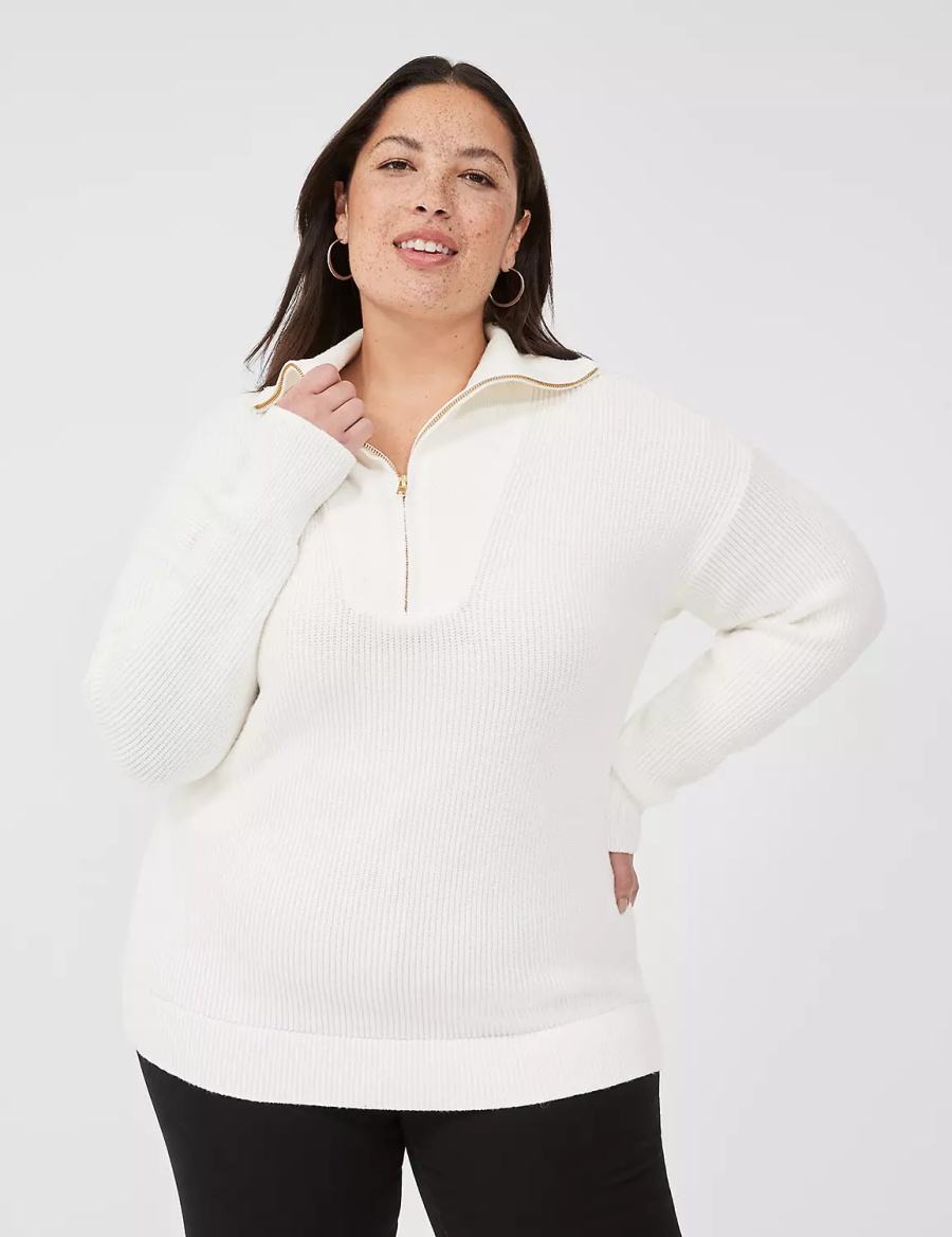 Lane Bryant Half-Zip Mock-Neck Truien Dames Wit | ENI4975UE