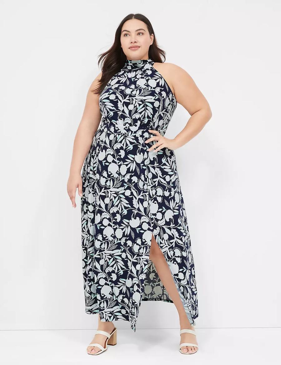 Lane Bryant Halter Tie-Neck Casual Jurk Dames Donkerblauw | EMB5594BU