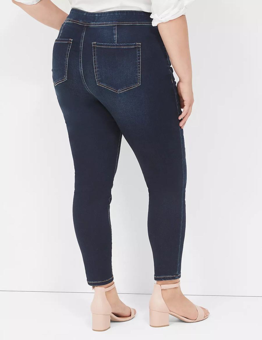 Lane Bryant High-Rise Sateen 3-Button Jeggings Dames Donkerblauw | BJK6074SM