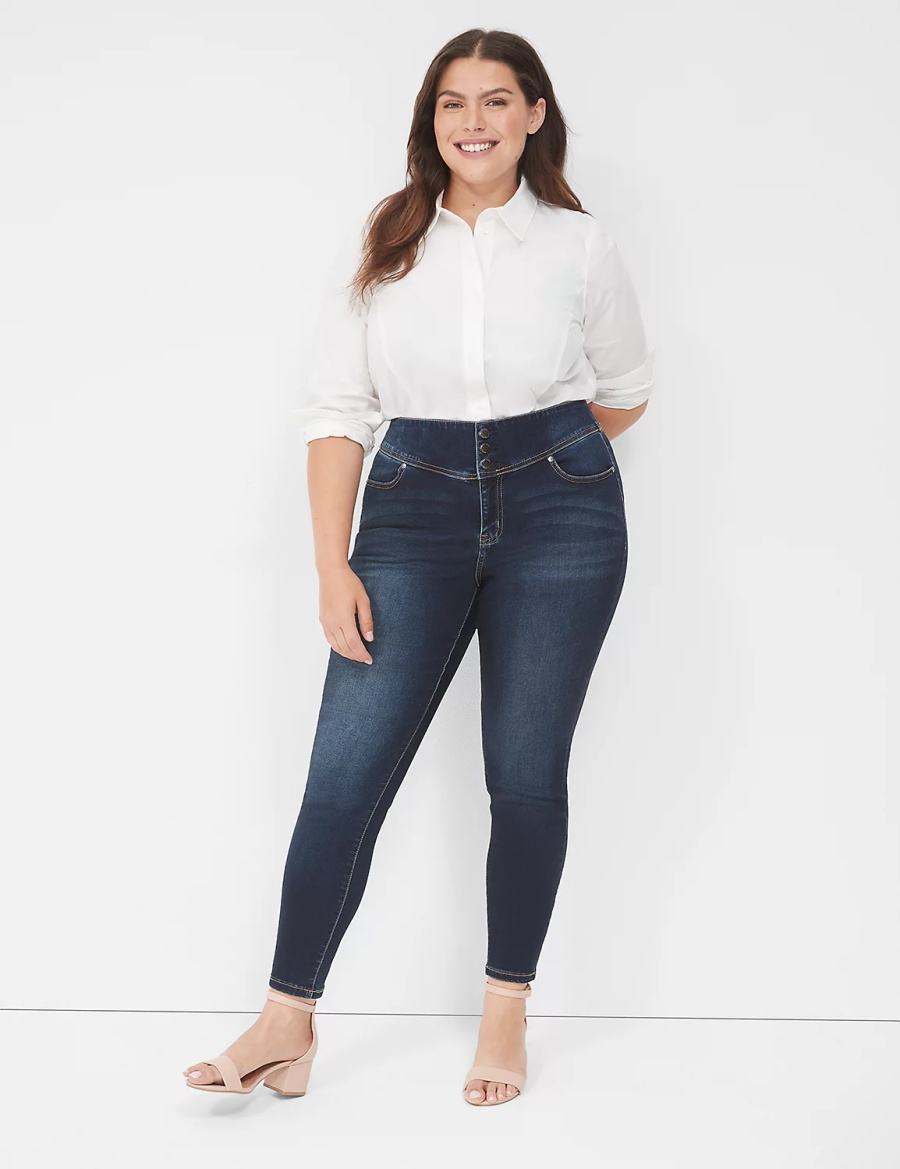 Lane Bryant High-Rise Sateen 3-Button Jeggings Dames Donkerblauw | BJK6074SM