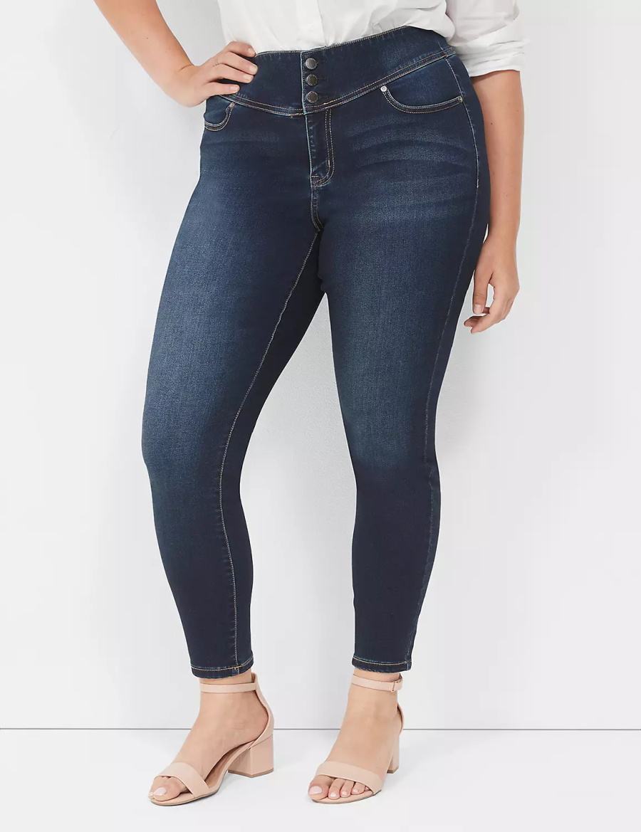 Lane Bryant High-Rise Sateen 3-Button Jeggings Dames Donkerblauw | BJK6074SM
