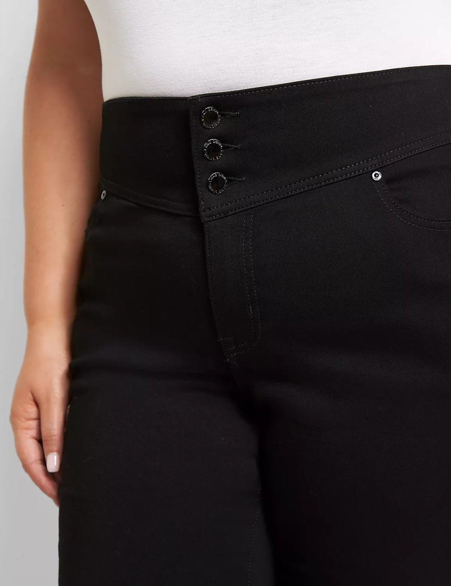 Lane Bryant High-Rise Sateen 3-Button Jeggings Dames Zwart | HQE2277FC