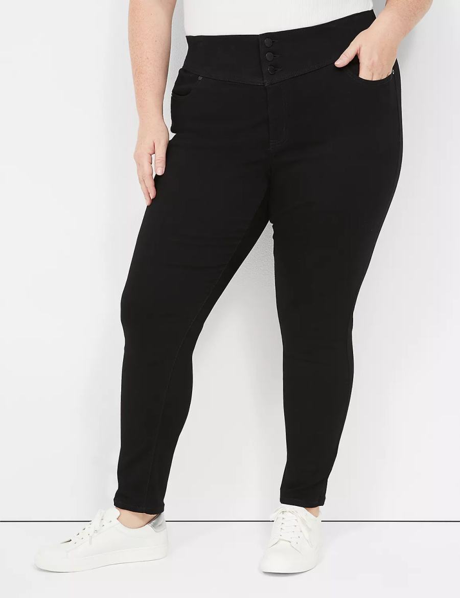 Lane Bryant High-Rise Sateen 3-Button Jeggings Dames Zwart | HQE2277FC