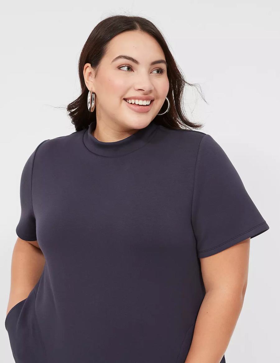 Lane Bryant Journey Short-Sleeve Mock-Neck Casual Jurk Dames Blauw | QSQ6755EO