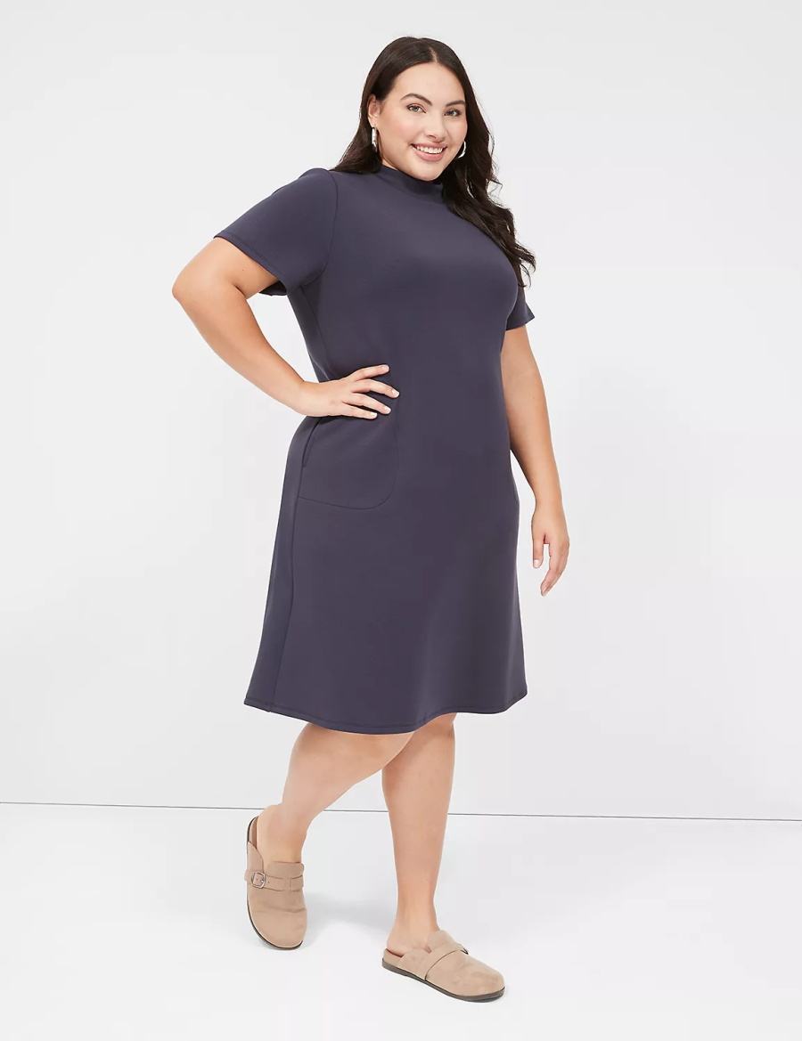 Lane Bryant Journey Short-Sleeve Mock-Neck Casual Jurk Dames Blauw | QSQ6755EO