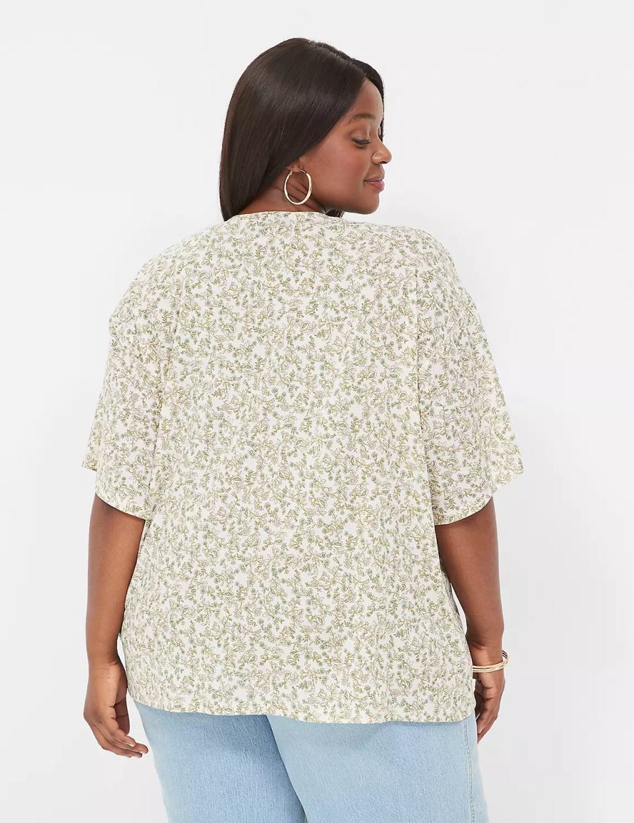Lane Bryant Kimono-Sleeve Tie-Front Overpiece Badjas Dames Room Olijfgroen | TDJ3969IS