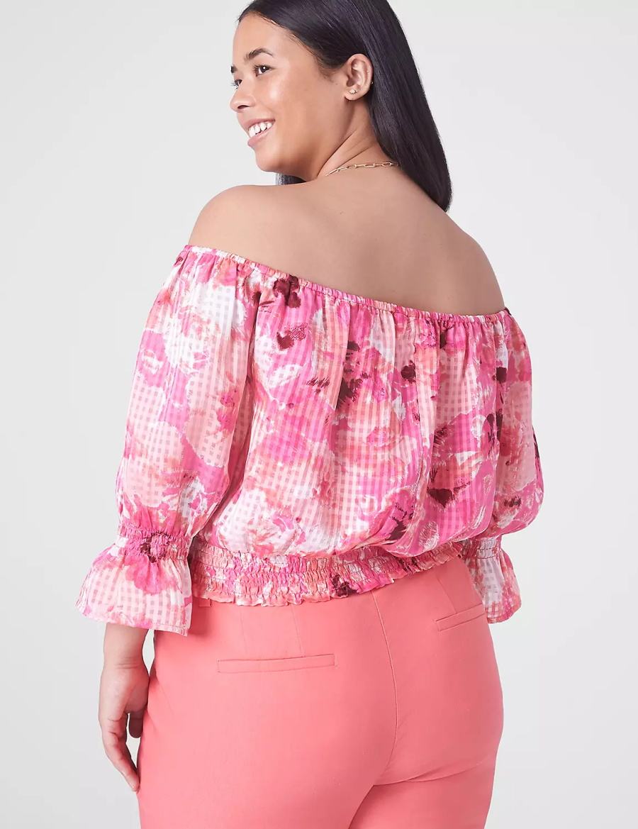 Lane Bryant Klassieke Crop Off-The-Shoulder Chiffon Top Tanktop Dames Roze | BWY2244XS
