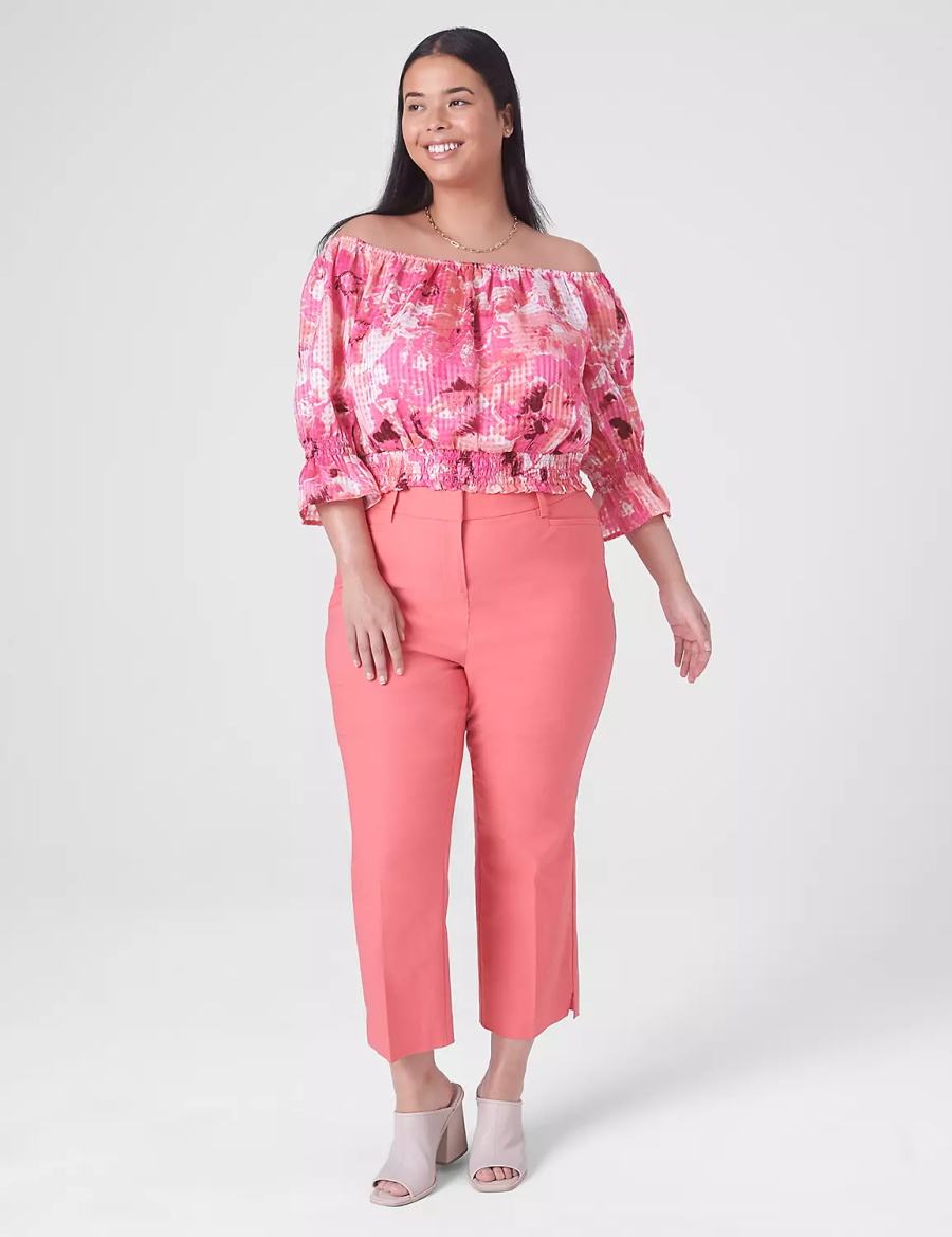 Lane Bryant Klassieke Crop Off-The-Shoulder Chiffon Top Tanktop Dames Roze | BWY2244XS