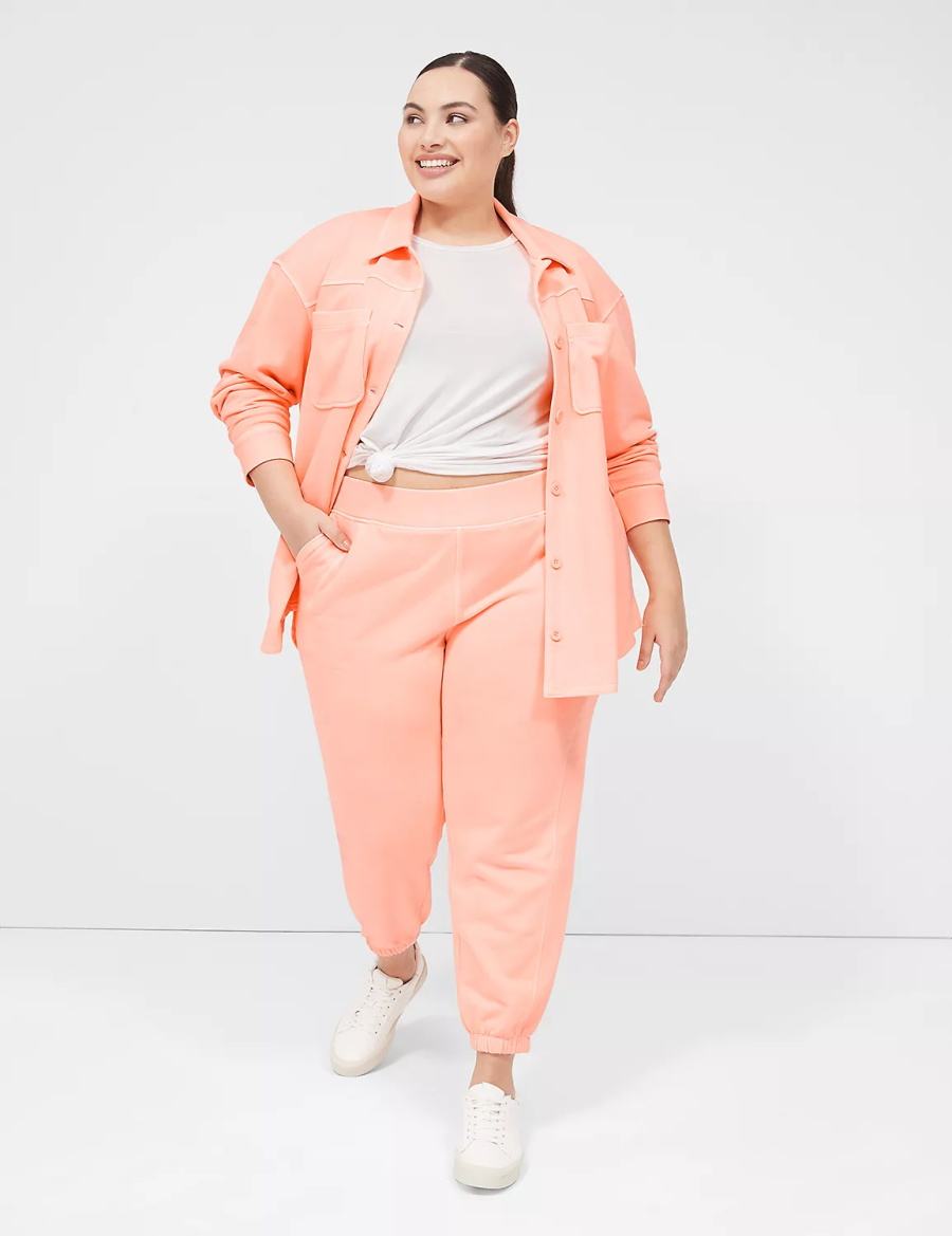 Lane Bryant LIVI Button-Front French Terry Shacket Overhemd Dames Koraal | LTV2936AK