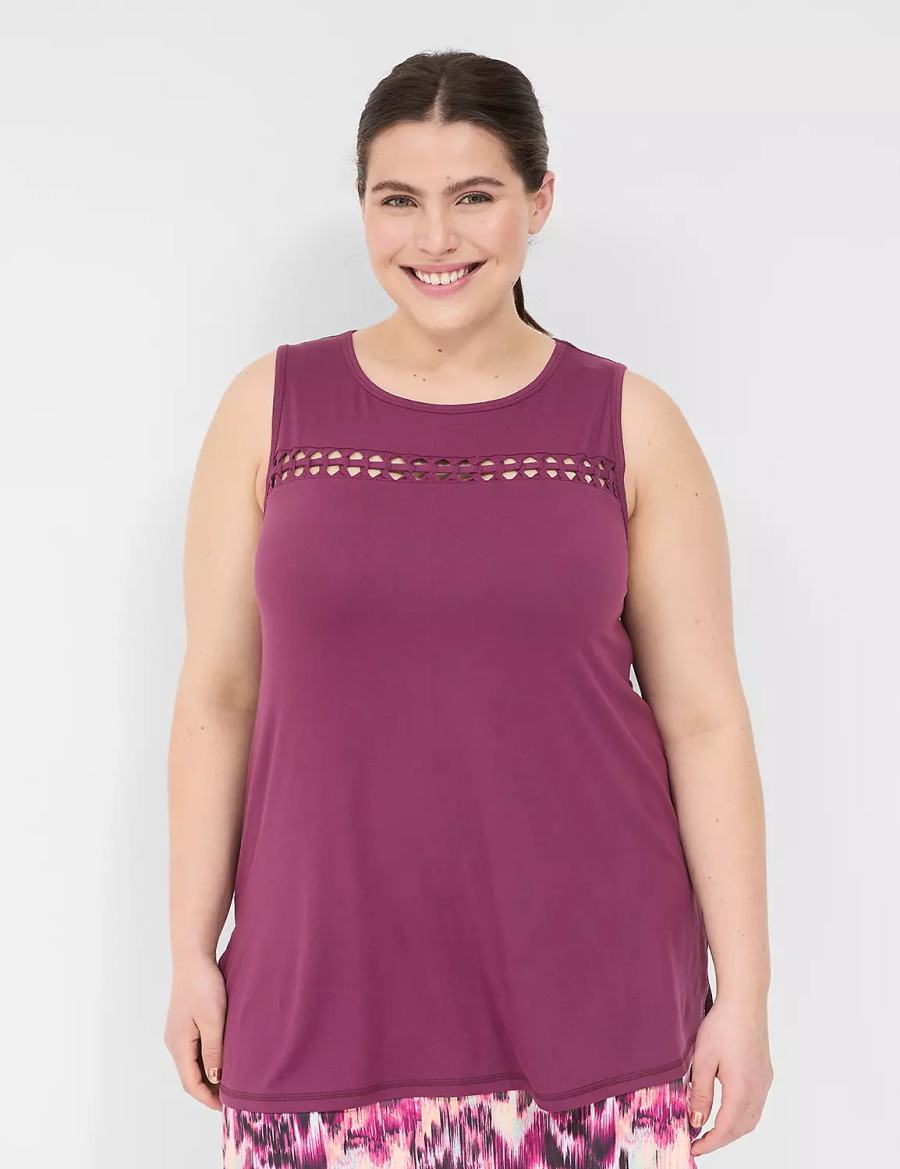 Lane Bryant LIVI Crew-Neck Macrame Tanktop Dames Donkerpaars | GHA382NT