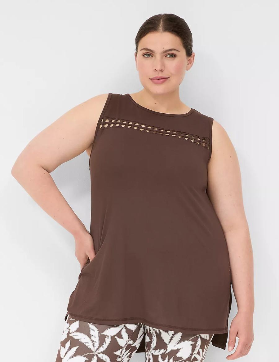 Lane Bryant LIVI Crew-Neck Macrame Tanktop Dames Donkerbruin | MFB2642WS