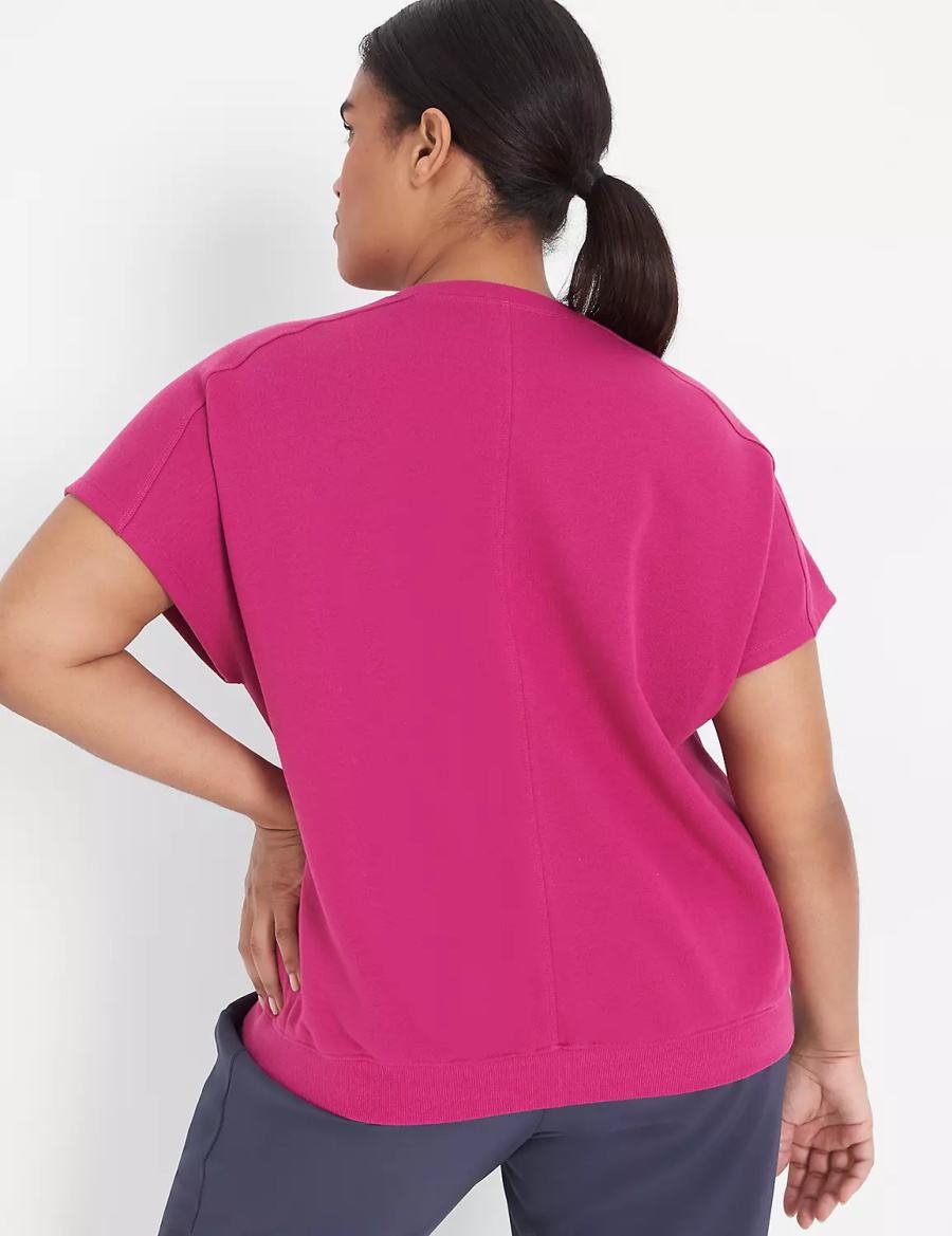 Lane Bryant LIVI French Terry Short-Sleeve Sweatshirts Dames Fuchsie | HEC6692HS