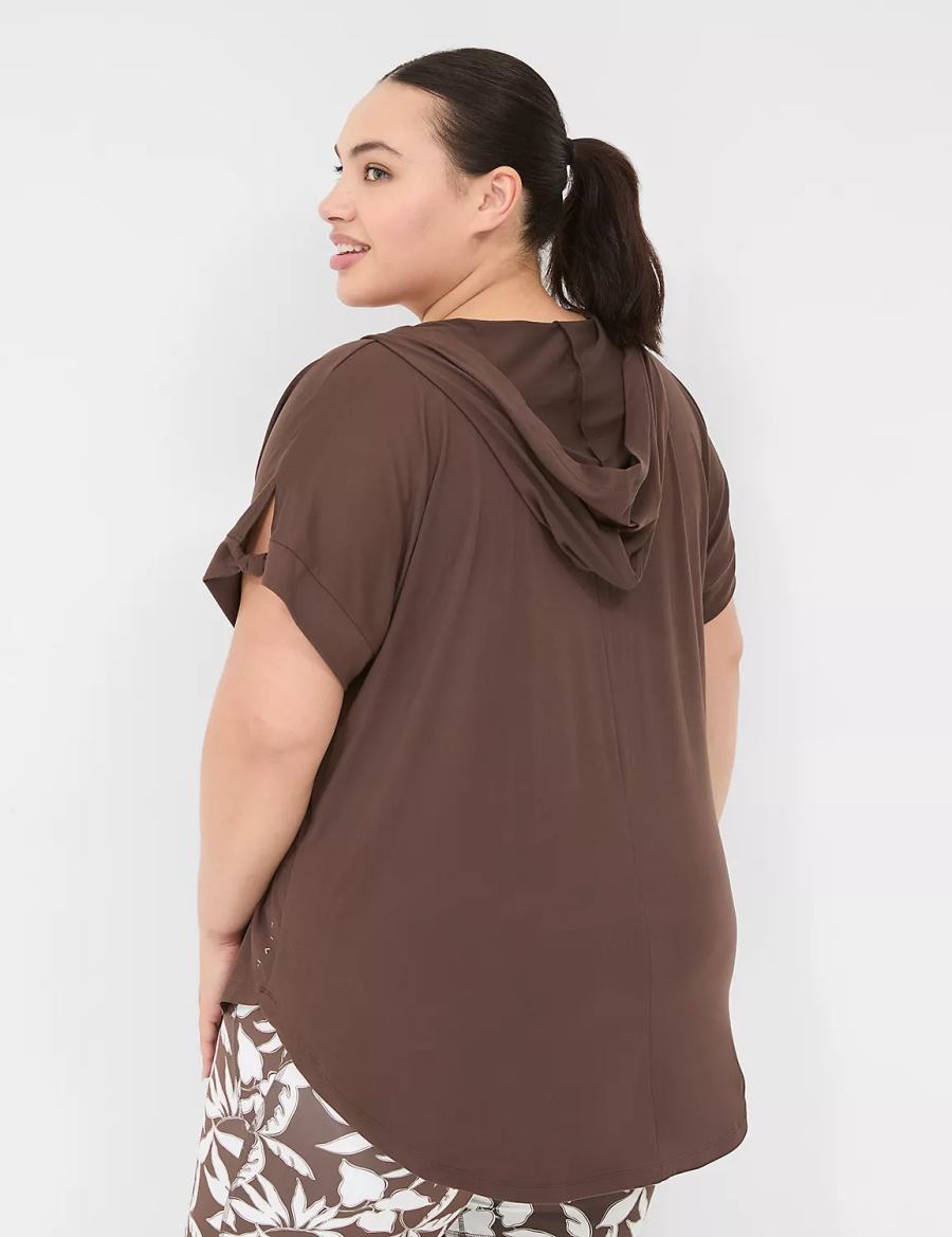 Lane Bryant LIVI Knot-Sleeve Recycled LIVI Soft Hooded Tunic T-shirts Dames Donkerbruin | XWC5897WY