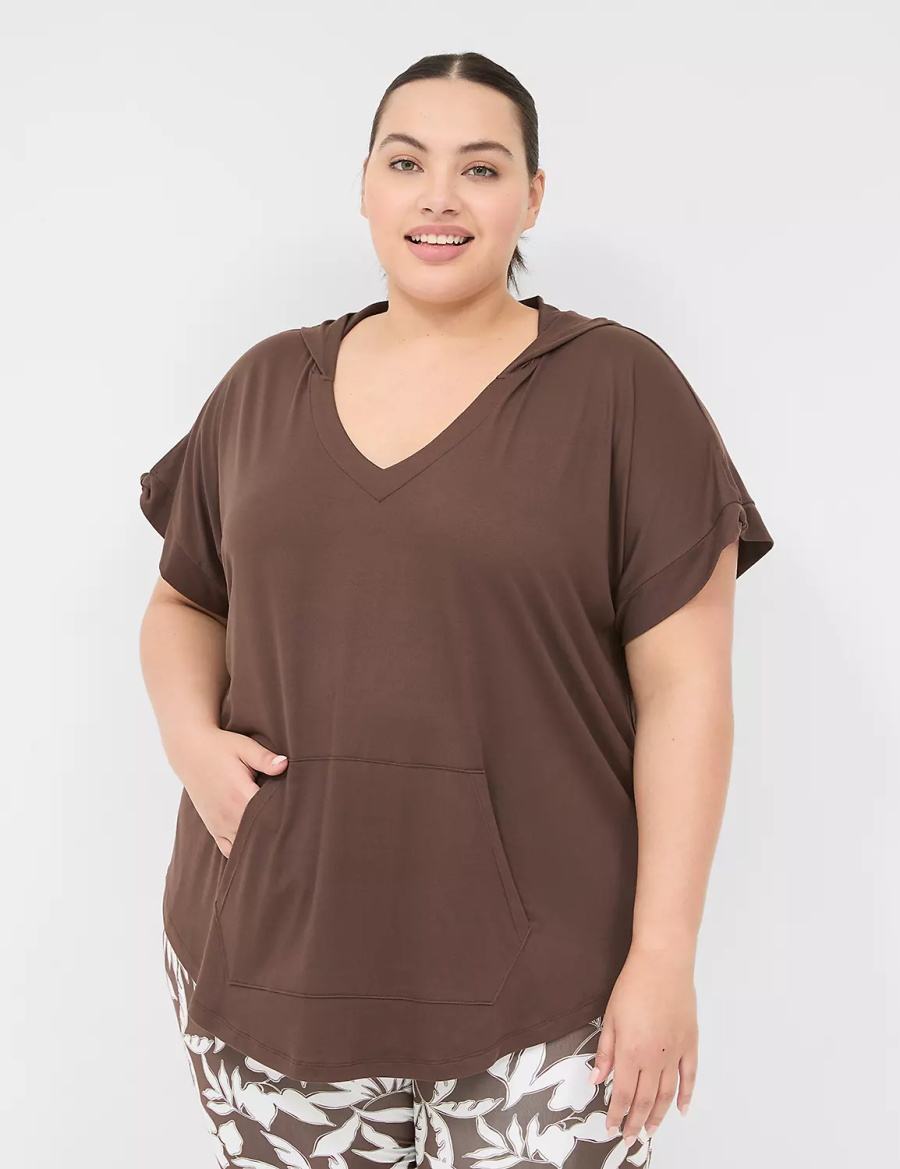 Lane Bryant LIVI Knot-Sleeve Recycled LIVI Soft Hooded Tunic T-shirts Dames Donkerbruin | XWC5897WY