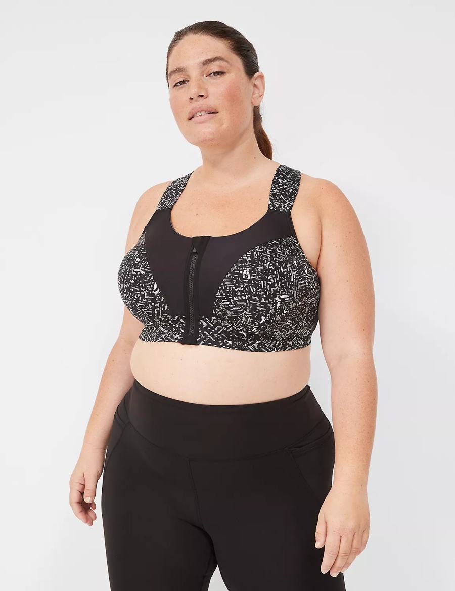 Lane Bryant LIVI Max Support Comfort Zip-Front Sport BH Dames Zwart | NLZ9852OI