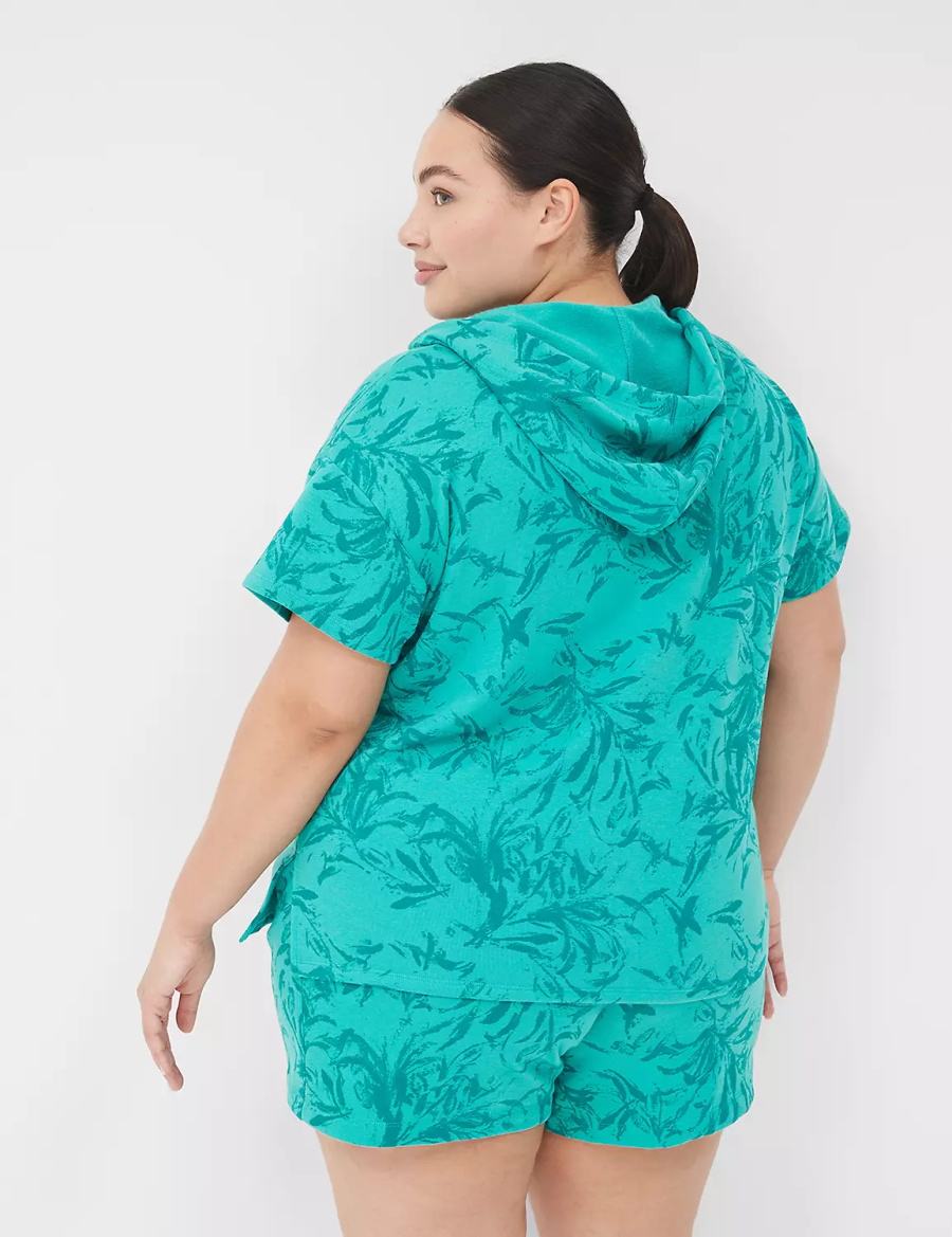 Lane Bryant LIVI Short-Sleeve French Terry Hoodie Dames Turquoise | JYC575GS