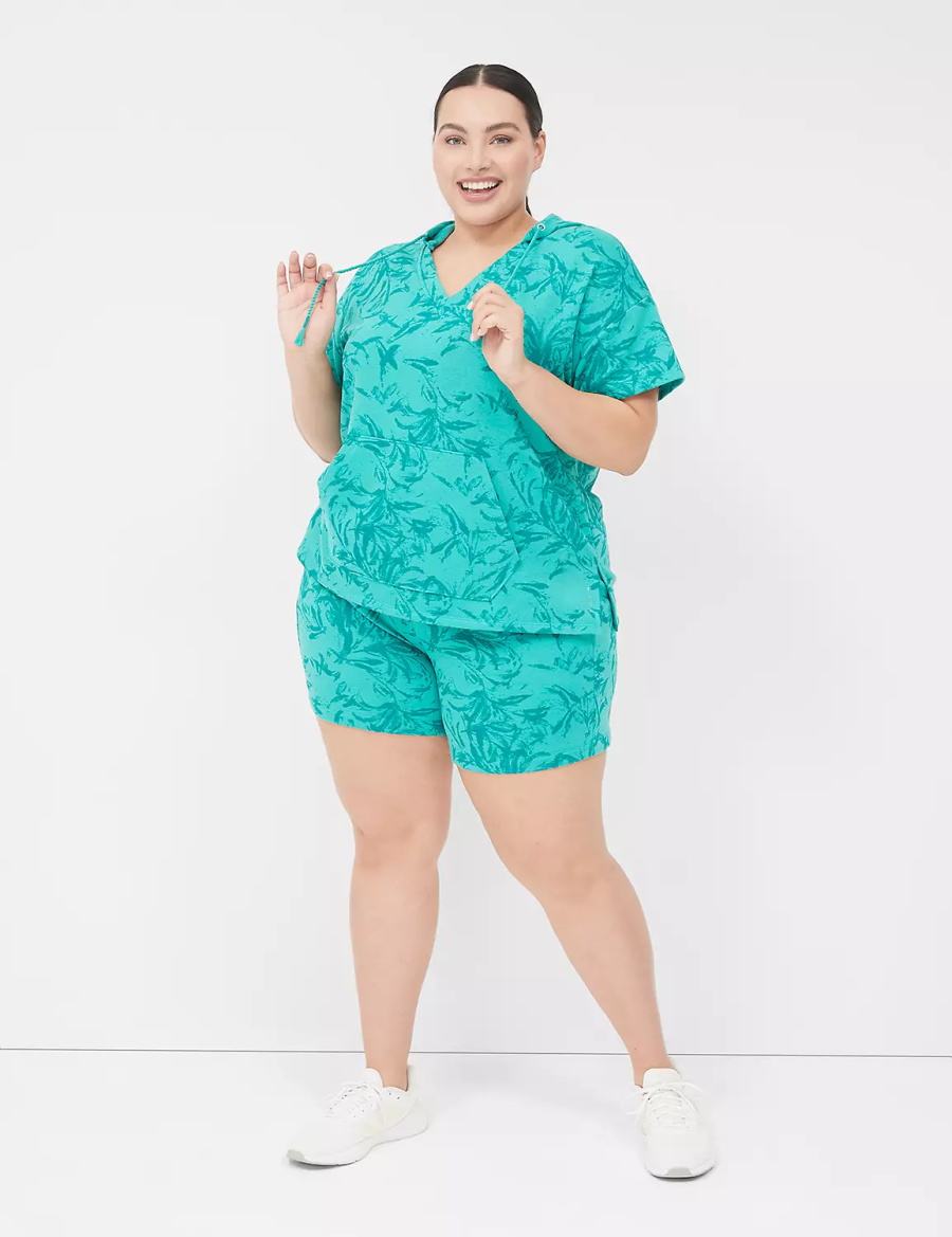 Lane Bryant LIVI Short-Sleeve French Terry Hoodie Dames Turquoise | JYC575GS