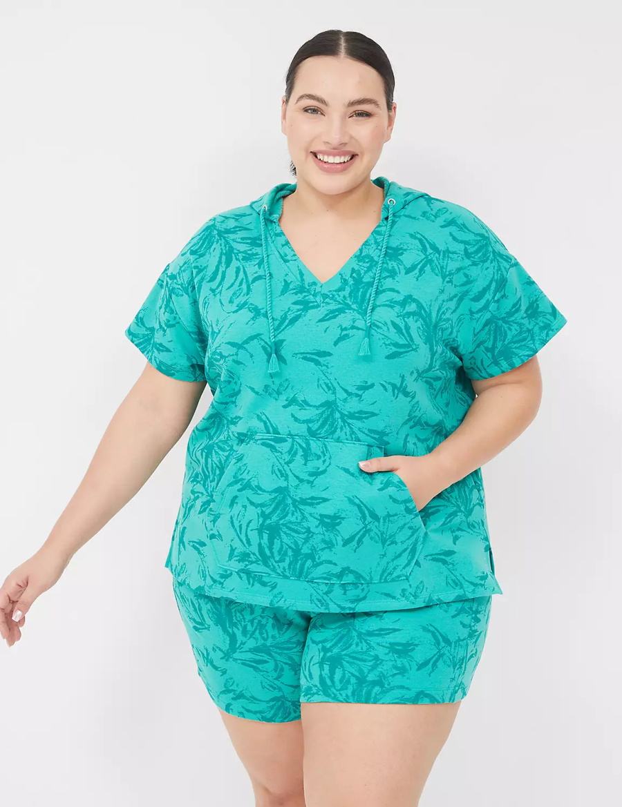 Lane Bryant LIVI Short-Sleeve French Terry Hoodie Dames Turquoise | JYC575GS