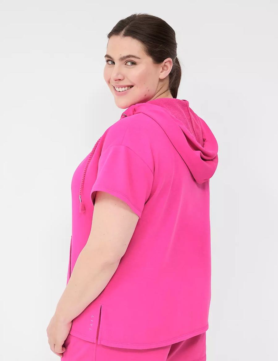 Lane Bryant LIVI Short-Sleeve French Terry Hoodie Dames Roze | RWV3361YA