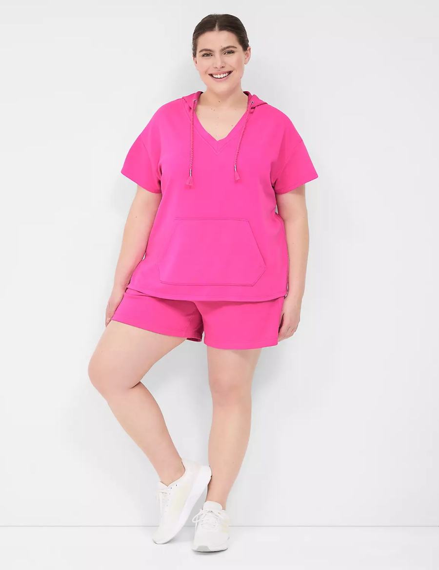 Lane Bryant LIVI Short-Sleeve French Terry Hoodie Dames Roze | RWV3361YA