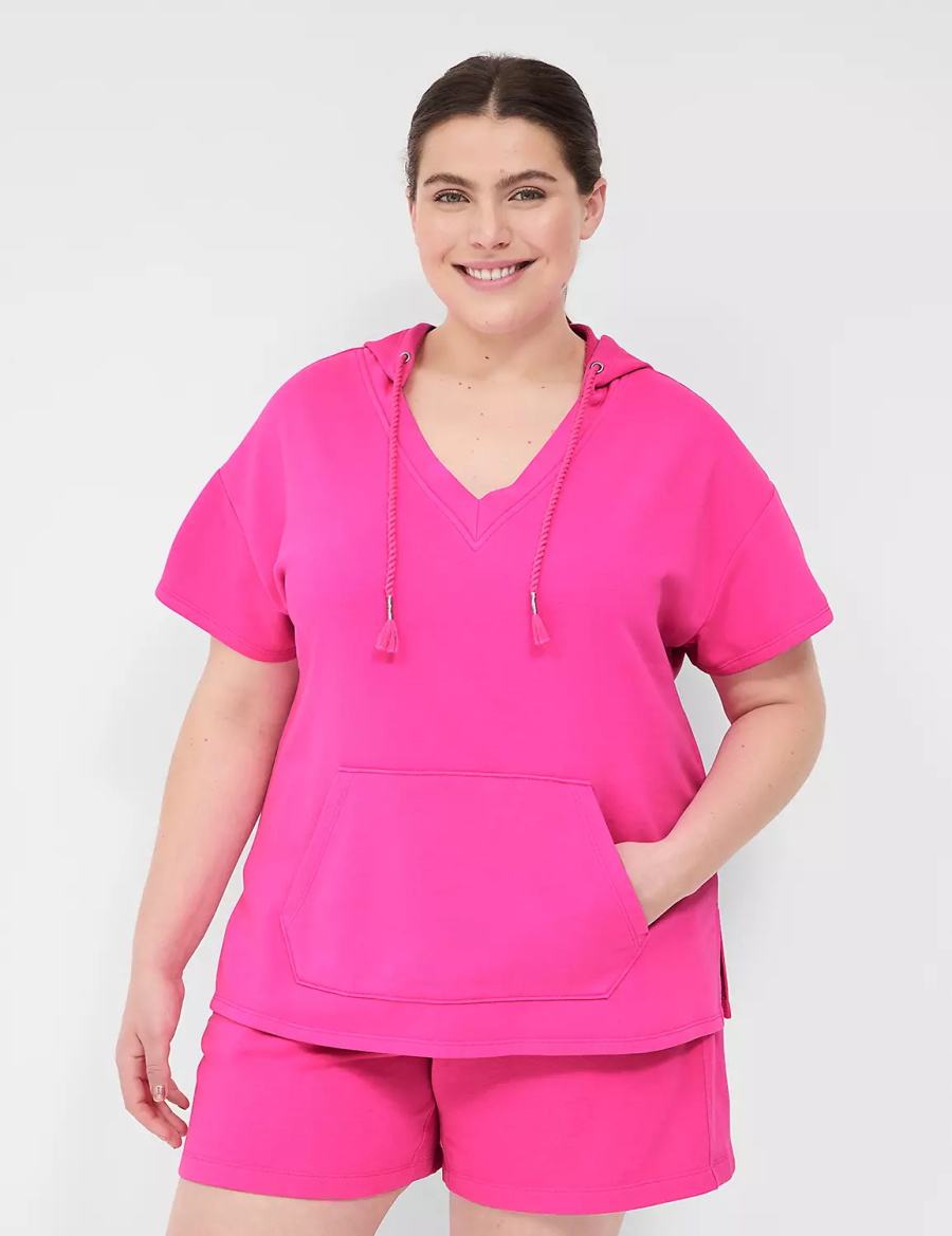 Lane Bryant LIVI Short-Sleeve French Terry Hoodie Dames Roze | RWV3361YA