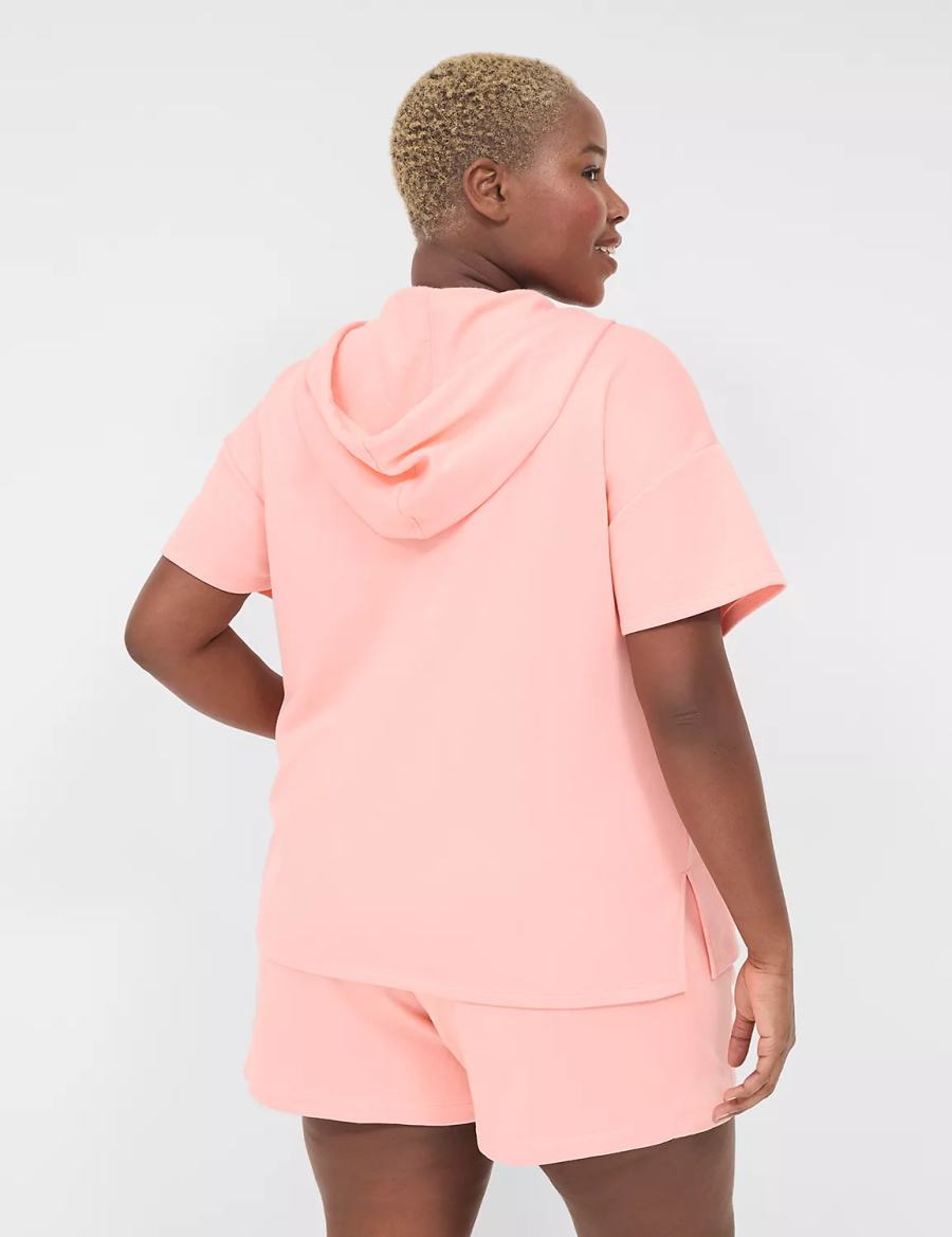 Lane Bryant LIVI Short-Sleeve French Terry Hoodie Dames Roze | DTH350DF