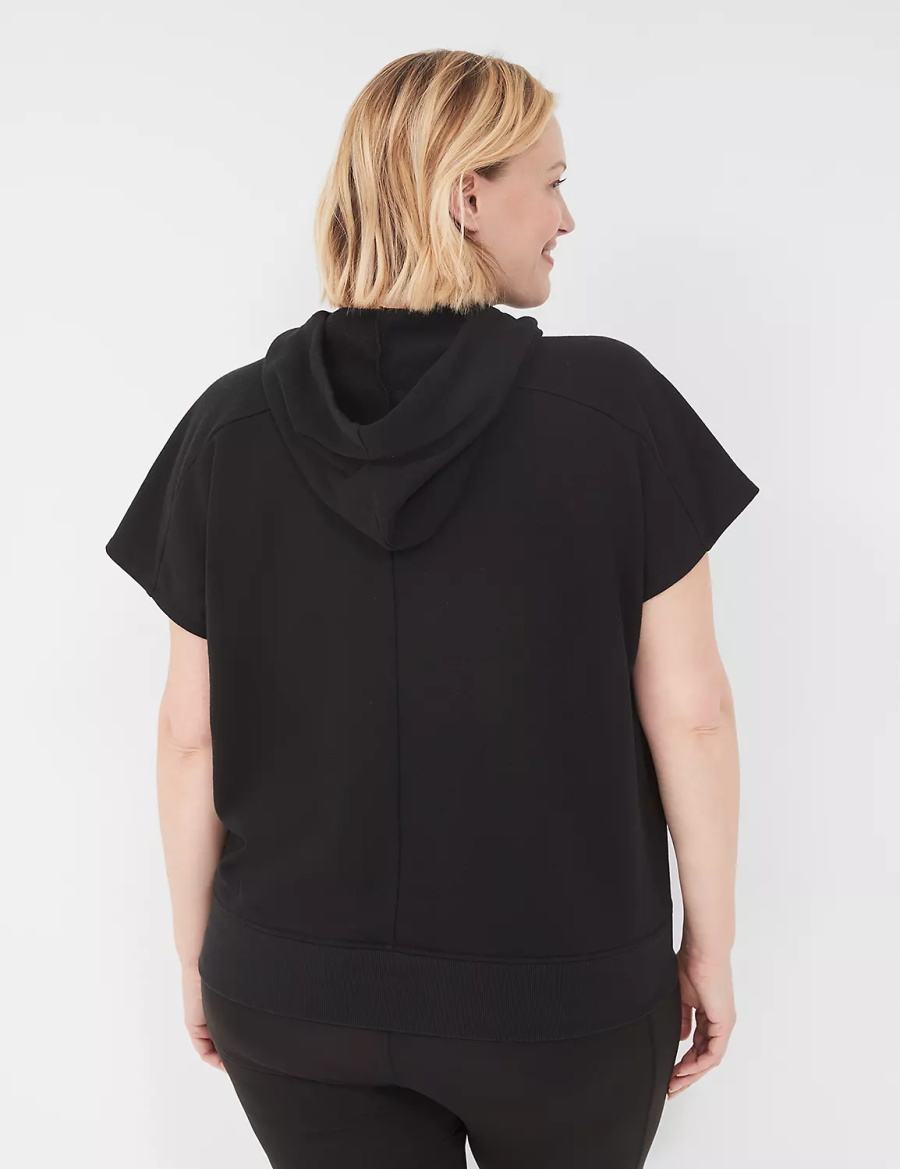 Lane Bryant LIVI Short-Sleeve French Terry Hoodie Dames Zwart | QPY5713QO