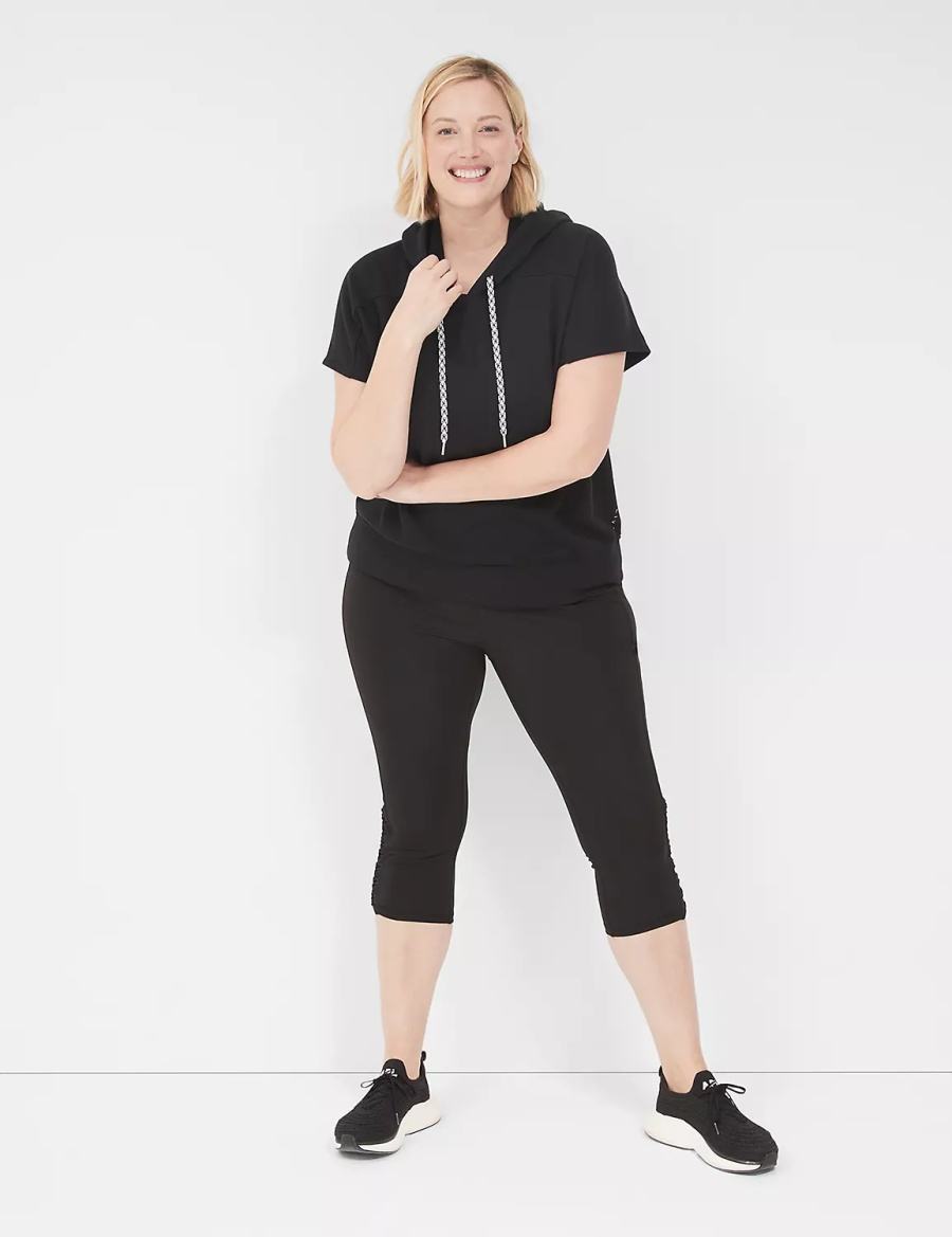 Lane Bryant LIVI Short-Sleeve French Terry Hoodie Dames Zwart | QPY5713QO