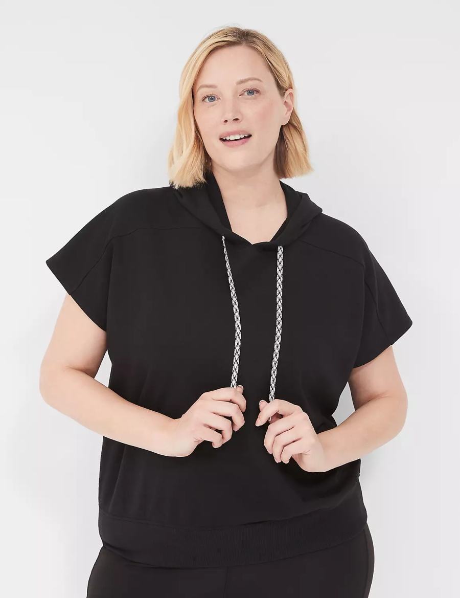 Lane Bryant LIVI Short-Sleeve French Terry Hoodie Dames Zwart | QPY5713QO