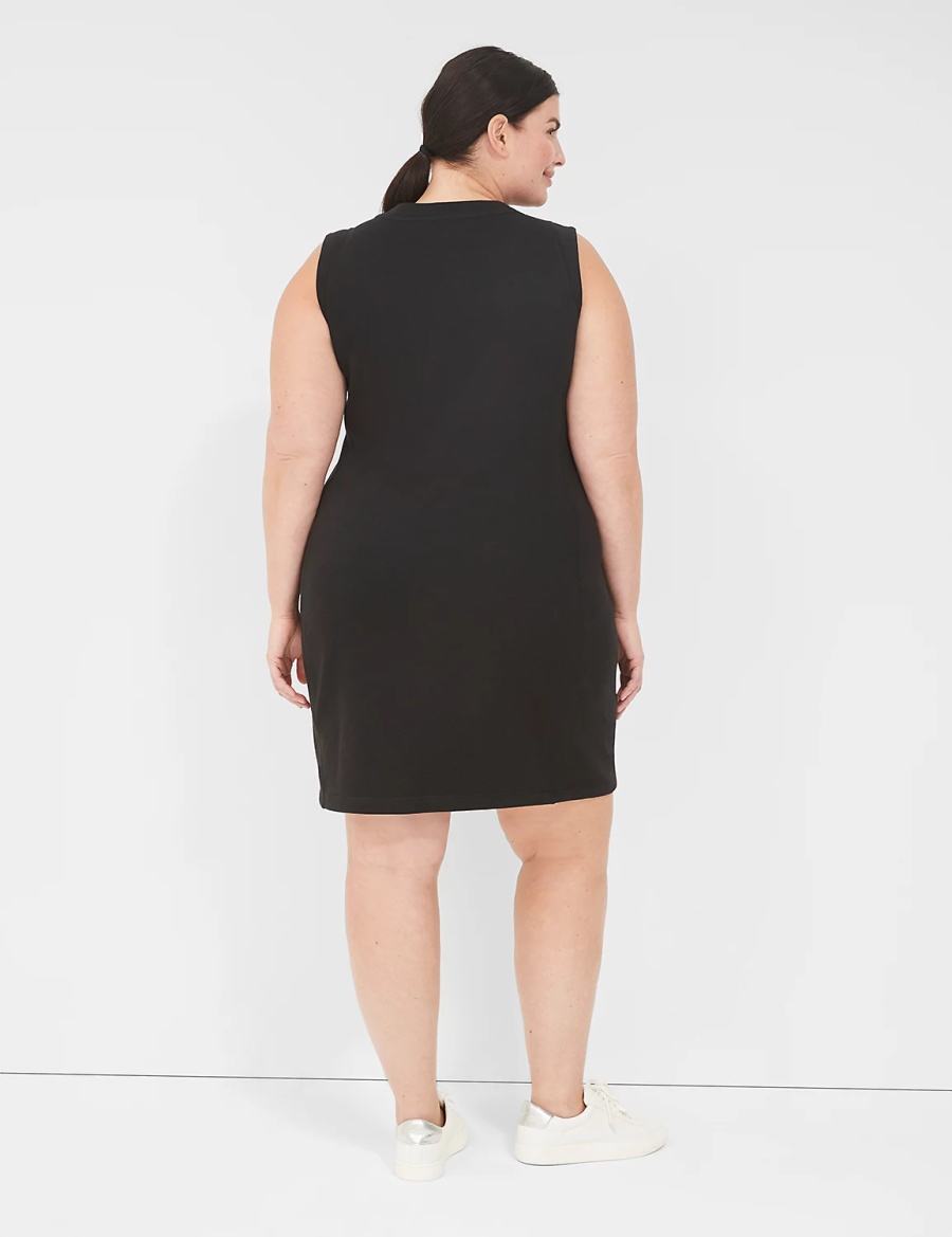 Lane Bryant LIVI Sleeveless Crew-Neck French Terry Casual Jurk Dames Zwart | RER4850VS