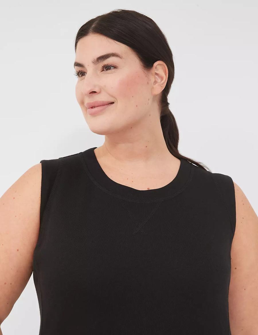 Lane Bryant LIVI Sleeveless Crew-Neck French Terry Casual Jurk Dames Zwart | RER4850VS