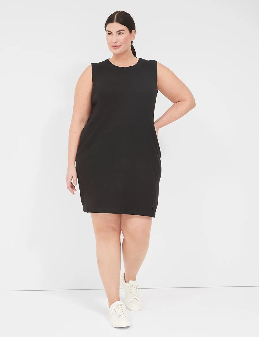 Lane Bryant LIVI Sleeveless Crew-Neck French Terry Casual Jurk Dames Zwart | RER4850VS