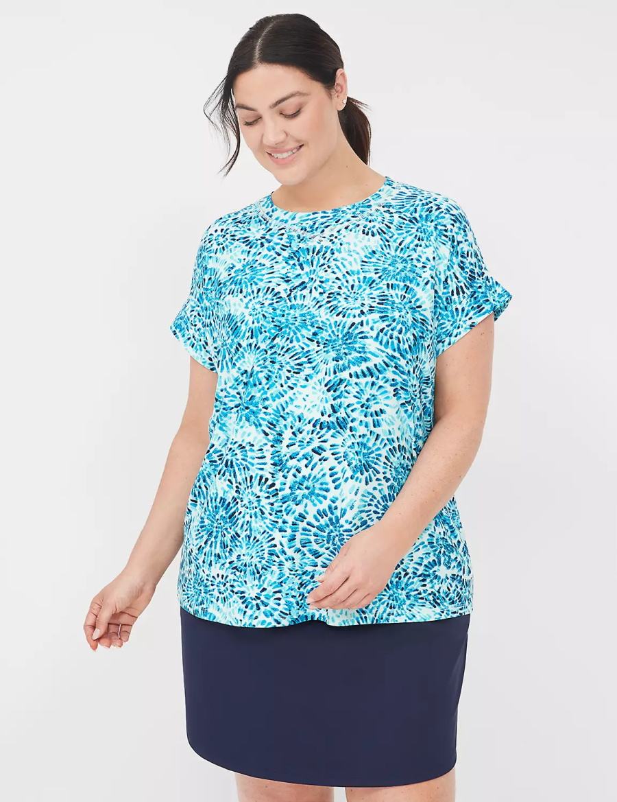 Lane Bryant LIVI Soft Crew-Neck Recycled Tee T-shirts Dames Turquoise | JGS4738VA