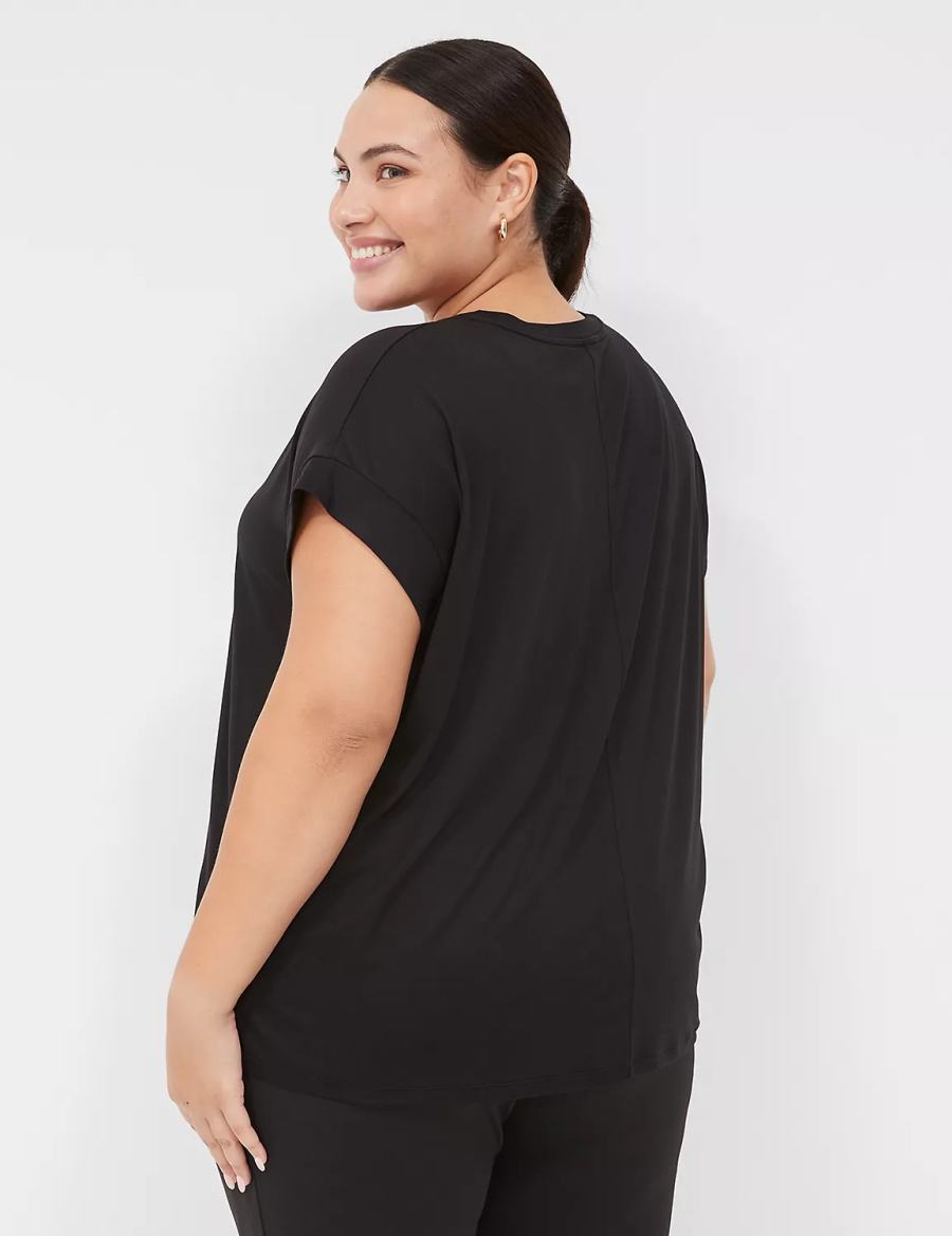 Lane Bryant LIVI Soft Crew-Neck Recycled Tee T-shirts Dames Zwart | UZN3640QR